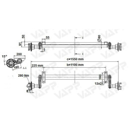 Náprava KNOTT G 13 (1300 kg) b 1100 mm, c 1550 mm, 100x4, patky 50