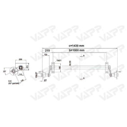Náprava KNOTT VG 7 (750 kg) b 1000 mm, c 1430 mm, 100x4, patky 94