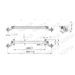 Náprava AL-KO UBR 400-5 (400 kg) a 1200 mm, c 1630 mm, 100x4, patky 50, kužel. ložiska