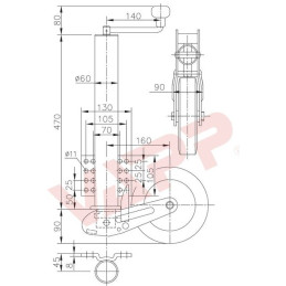 Kolečko opěrné automat. WW VK 60/KH/200 VBB s plochou přírubou, 250 kg