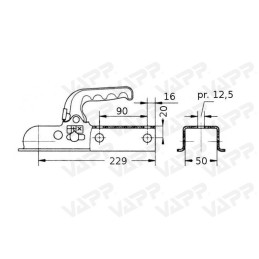 Tažná spojka KNOTT KQ14-A, 1400 kg, 50x50 mm, H12V12