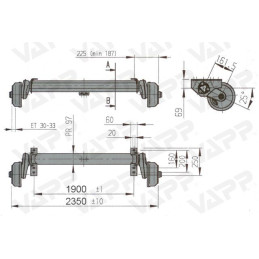 Náprava AL-KO Compact B 1200-6 (1350 kg) a 1900 mm, c 2350 mm, 2051, 112x5