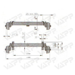 Náprava AL-KO Compact B 1600-3 (1500 kg) a 1500 mm, c 1950 mm, 2051, 112x5