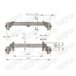 Náprava AL-KO Plus B 1600-1 (1600 kg) a 1750 mm, c 2200 mm, 2361, 112x5