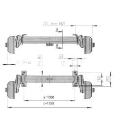 Náprava AL-KO Compact B 850-10 (1000 kg) a 1300 mm, c 1760 mm, 2051, 100x4