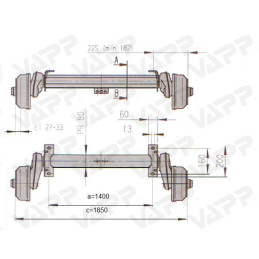 Náprava AL-KO Compact B 850-10 (1000 kg) a 1400 mm, c 1860 mm, 2051, 100x4