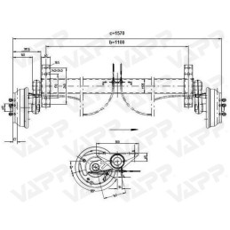 Náprava KNOTT GB 18 (1800 kg) b 1100 mm, c 1570 mm, 250x40, 112x5