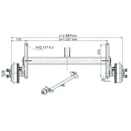 Náprava KNOTT VGB 13 (1350 kg) b 1237 mm, c 1577 mm, 200x50, 112x5, patky 159
