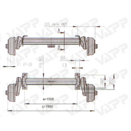 Náprava AL-KO Compact B 850-10 (1000 kg) a 1500 mm, c 1960 mm, 2051, 100x4