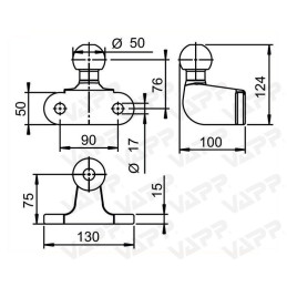 Koule ISO 50 AL-KO BC75/200 EA 90, pr. 50 mm, 3500 kg, příruba, nevhodná pro stabilizátor