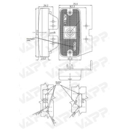 Svítilna boční obrysová LED WAS W46, 12-24V na držáku, s odrazkou