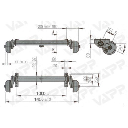 Náprava AL-KO Compact B 1200-6 (1350 kg) a 1000 mm, c 1450 mm, 2051, 112x5