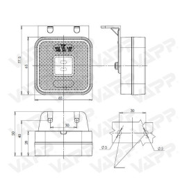 Svítilna boční obrysová LED WAS W63, 12-24V, čtvercová na držáku