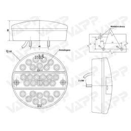 Svítilna WAS W19d/288 LED 12-24V, L/P-BL/BR/KO, kabel 2m - DOPRODEJ
