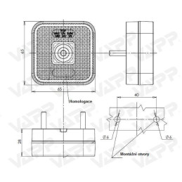 Svítilna přední obrysová LED WAS W63, 12-24V, čtvercová