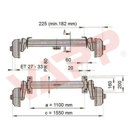 Náprava AL-KO Compact B 850-10 (1000 kg) a 1100 mm, c 1560 mm, 2051, 100x4