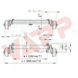 Náprava AL-KO Compact B 1200-6 (1350 kg) a 1200 mm, c 1650 mm, 2051, 112x5