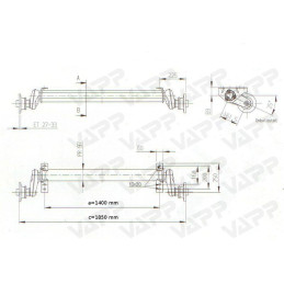 Náprava AL-KO UBR 1200-5 (1300 kg) a 1400 mm, c 1850 mm, 100x4, patky 69