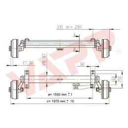 Náprava AL-KO Plus B 1600-1 (1600 kg) a 1500 mm, c 1970 mm, 2361, 112x5