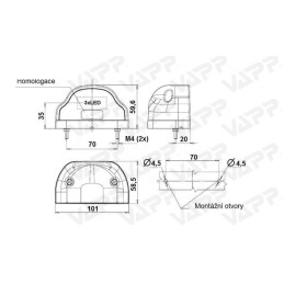 Osvětlení SPZ (registrační značky) LED WAS W88/730 (12-24V), zaoblené