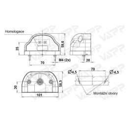 Osvětlení SPZ (registrační značky) LED WAS W72/409 (12-24V), červené oblé