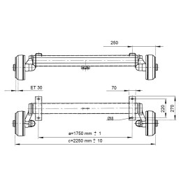 Náprava AL-KO Plus B 1800-9 (1800 kg) a 1750 mm, c 2250 mm, 2361, 112x5