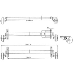 Náprava AL-KO Plus B 1800-9 (1800 kg) a 1750 mm, c 2250 mm, 2361, 112x5, zesílené patky