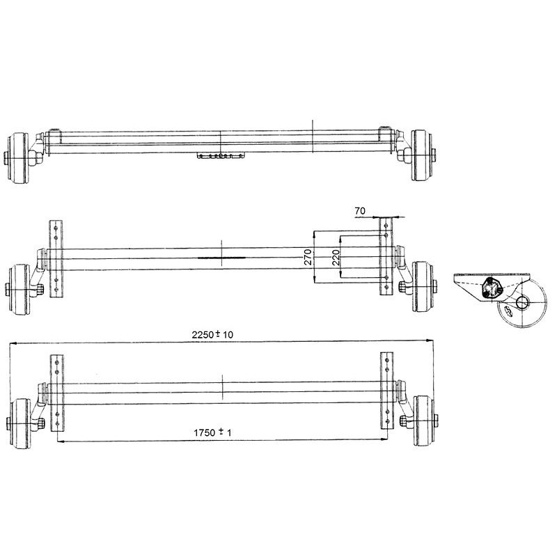 Náprava AL-KO Plus B 1800-9 (1800 kg) a 1750 mm, c 2250 mm, 2361, 112x5, zesílené patky