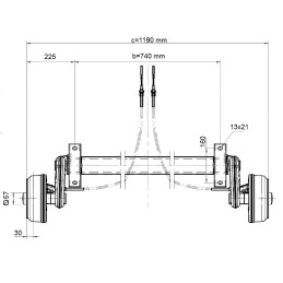 Náprava KNOTT GB 10 (1050 kg) b 740 mm, c 1190 mm, 200x50, 100x4