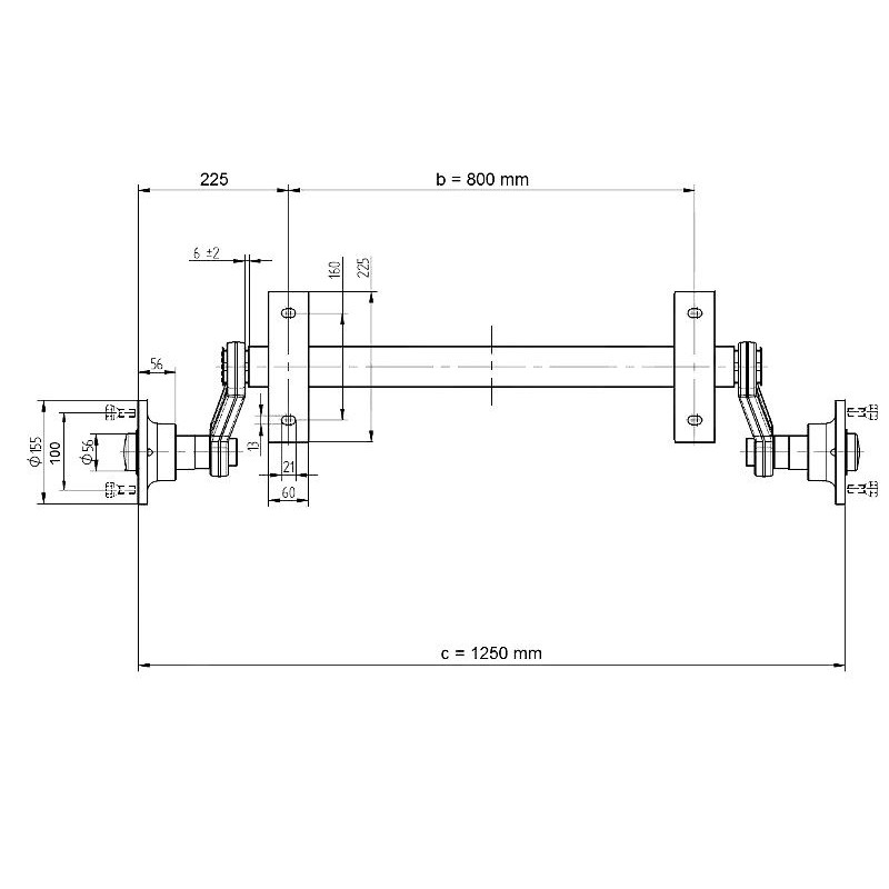 Náprava KNOTT VG 7 (750 kg) b 800 mm, c 1250 mm, 100x4, patky 55
