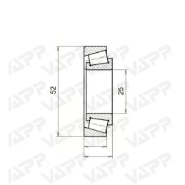 Ložisko kužel. do bubnu KNOTT 200x50 vnější 30205 (52x25/h16,25)