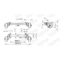 Náprava AL-KO Compact B 850-10 (1000 kg) a 800 mm, c 1260 mm, 2051, 100x4