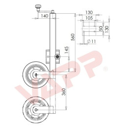 Kolečko opěrné s otočným držákem WW ST 60-PVDL-560-255 VB (ocelový disk) 500 kg