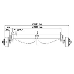 Náprava KNOTT GB 35 (3500 kg) b 1700 mm, c 2234 mm, 300x60, 205x6