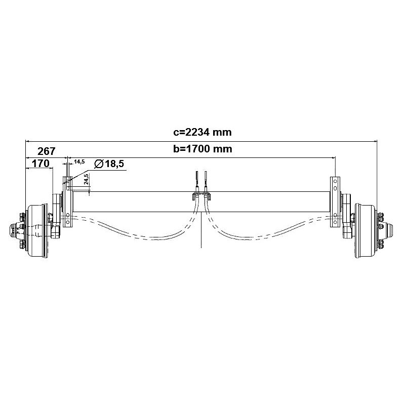 Náprava KNOTT GB 35 (3500 kg) b 1700 mm, c 2234 mm, 300x60, 205x6