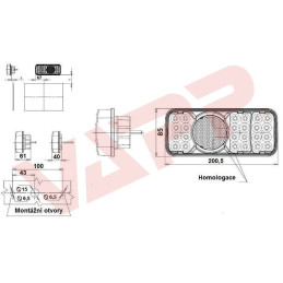 Svítilna WAS W66P/314kr sdružená LED 12-24V, P-BL/BR/KO/CO/RZ