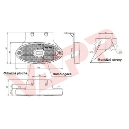 Svítilna boční obrysová LED WAS W64, 12-24V, eliptická na držáku