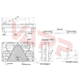 Svítilna WAS W70DP/395 sdružená LED 12-24V, P-BL/BR/KO/CO/RZ