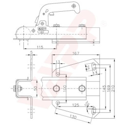 Tažná spojka Winterhoff WW 8-E, 800 kg, 50x50 mm s držákem na "V" oj