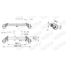 Náprava AL-KO Compact B 1200-6 (1350 kg) a 750 mm, c 1200 mm, 2051, 112x5