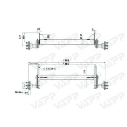 Náprava KNOTT G 13 (1300 kg) b 1460 mm, 112x5, vysoké patky (Sacher)