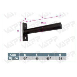 Držák blatníku trubkový pr. 33 mm, délka 450 mm, černý lakovaný