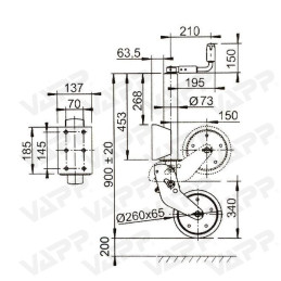 Kolečko opěrné automat. AL-KO 260x65 (ocelový disk) 800kg