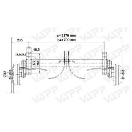 Náprava KNOTT GB 15 (1500 kg) b 1700 mm, c 2170 mm, 250x40, 112x5