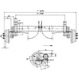 Náprava KNOTT GB 18 (1800 kg) b 1700 mm, c 2170 mm, 250x40, 112x5, Wasser