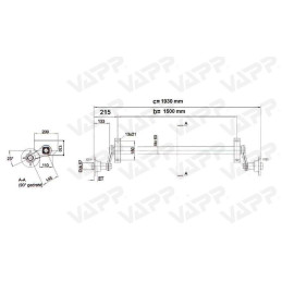 Náprava KNOTT VG 7 (750 kg) b 1500 mm, c 1930 mm, 100x4, patky 55