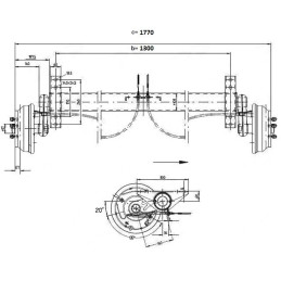 Náprava KNOTT GB 18 (1800 kg) b 1300 mm, c 1770 mm, 250x40, 112x5, s přípravou pro tlumiče