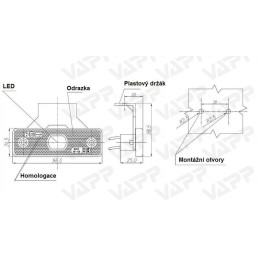 Svítilna boční obrysová LED WAS W44/217Z, 12-24V, s odrazkou, na držáku