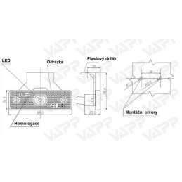 Svítilna přední obrysová LED WAS W44/217Z, 12-24V, s odrazkou, na držáku