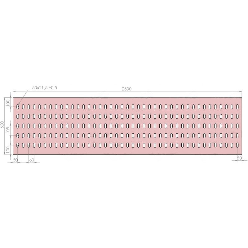Plech děrovaný 2500 x 620/tl. 3 mm LO (105x60), pozink